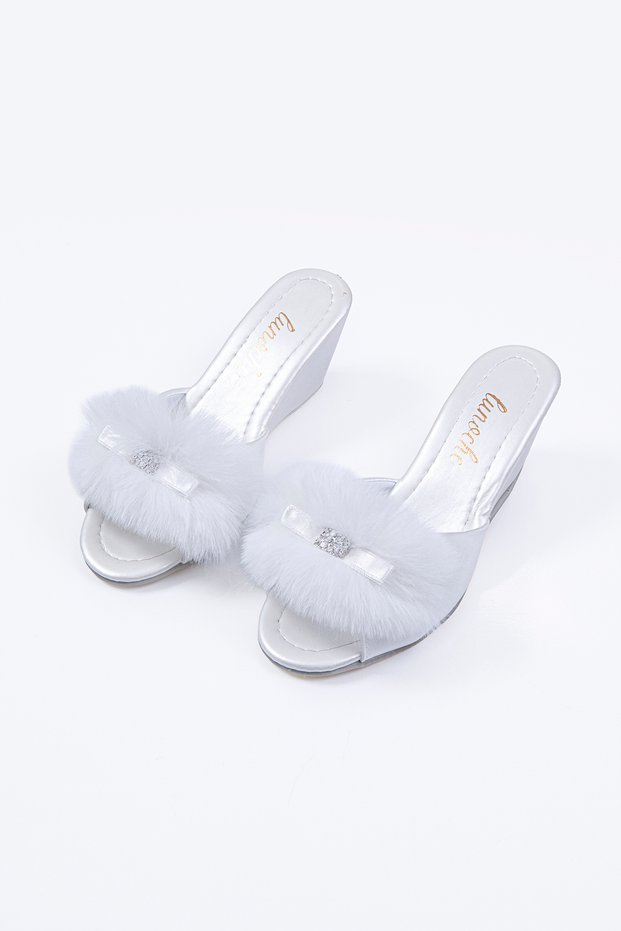 Women's Thick Heeled Feathered and Stoned Stylish Daily House Slippers Dowry Slippers Ornate Birth Guest Bride Te