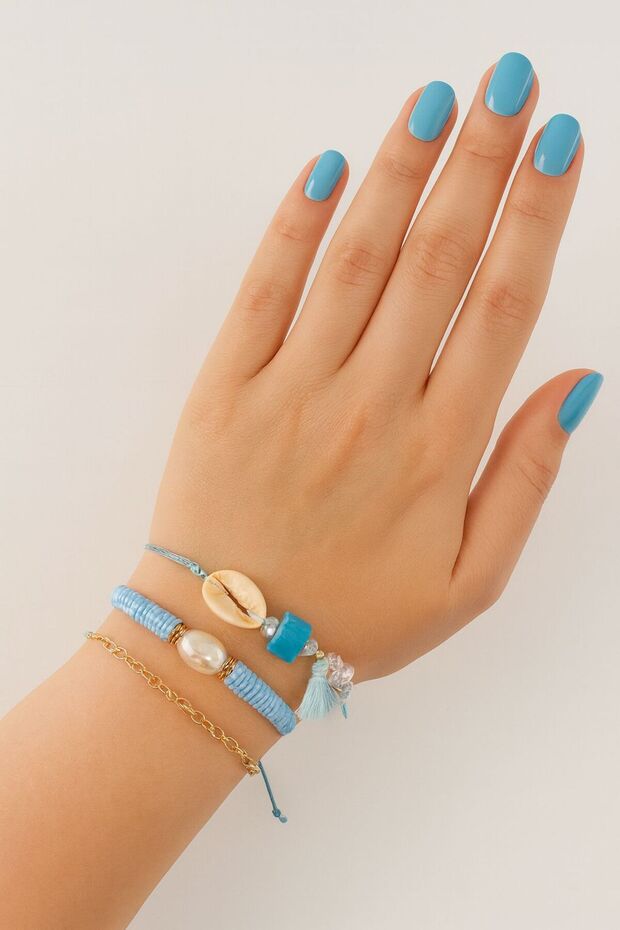 3-Piece Seashell Pearl Beaded Tassel Elevator Elastic Rope Bracelet. Women's Rope Bracelet Anklet