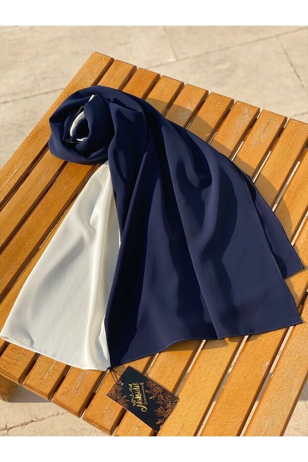 Hijab Double Color Medina Silk Navy Blue Shawl