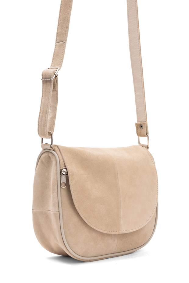 Genuine Leather Beige Suede Midi Daily Women's Shoulder Bag