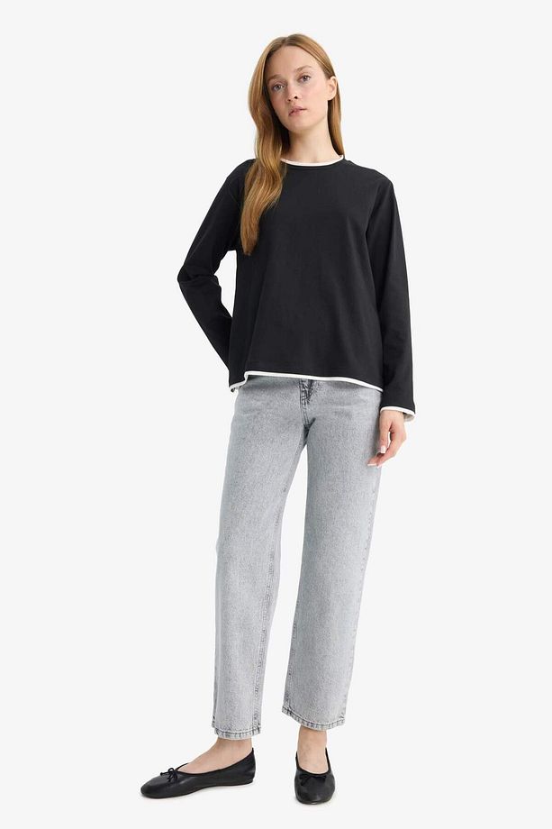 Regular Fit Bisiklet Yaka Uzun Kollu Tişört Tunik F9451AX25AU - 2