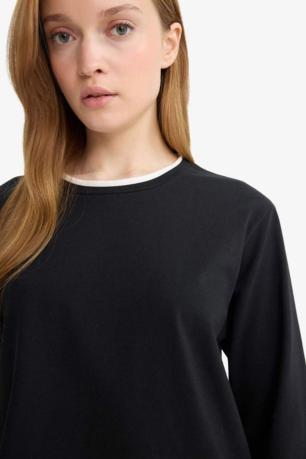 Regular Fit Bisiklet Yaka Uzun Kollu Tişört Tunik F9451AX25AU - 5