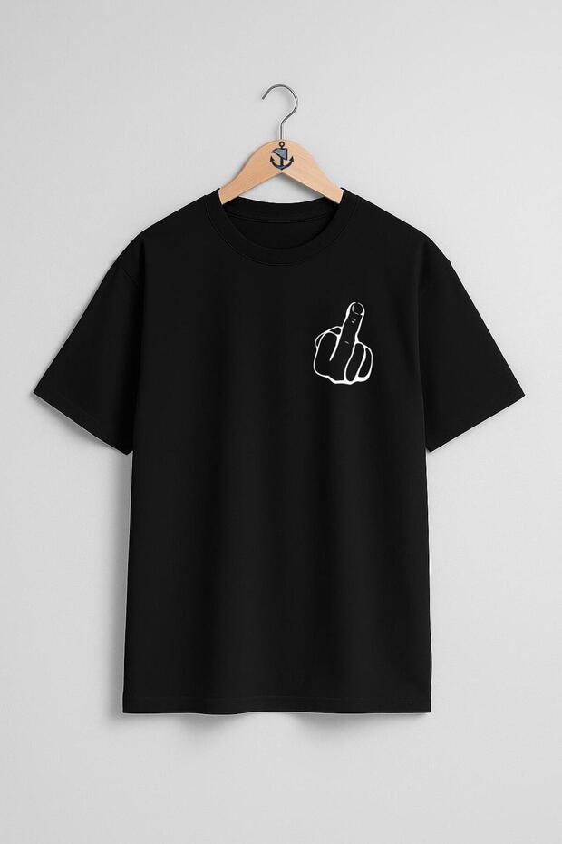 Oversize Middle Finger Unisex T-Shirt with Visual Pocket and Back Design