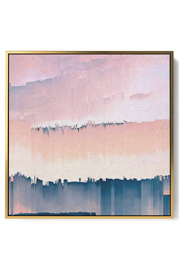 لوحة فنية جدارية من القماش مشدودة على إطار خشبي بإطار ذهبي عائم وتصميم تجريدي لـ Sky Glitch