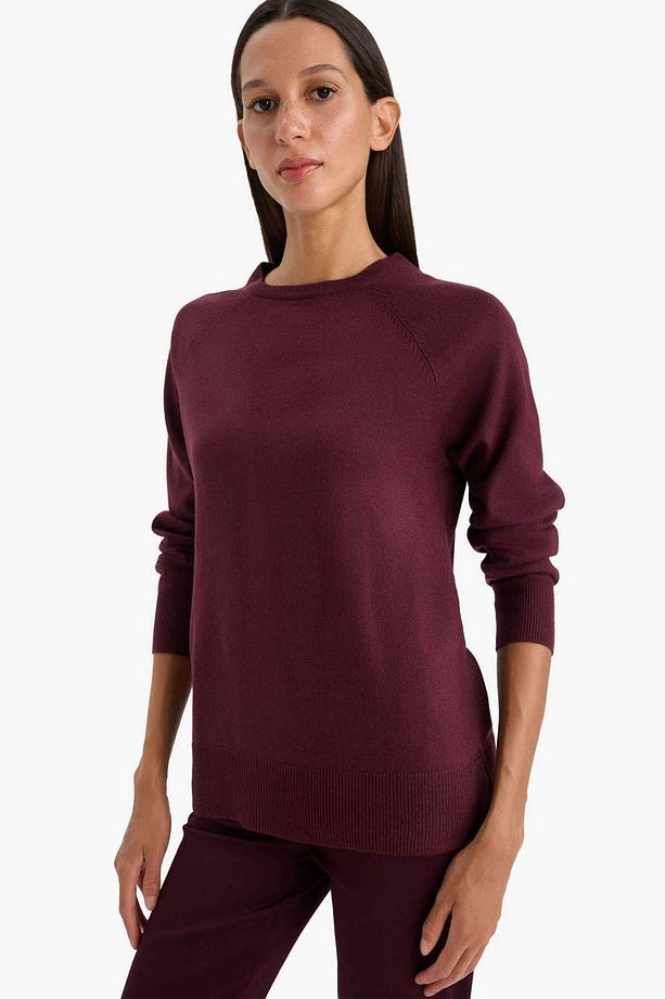 Relax Fit Bisiklet Yaka Basic Düz Triko Kazak I6913AZ25WN - 3