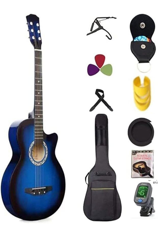 COMBO OFFER Blue Acoustic Guitar with Bag picks Strap,Capo