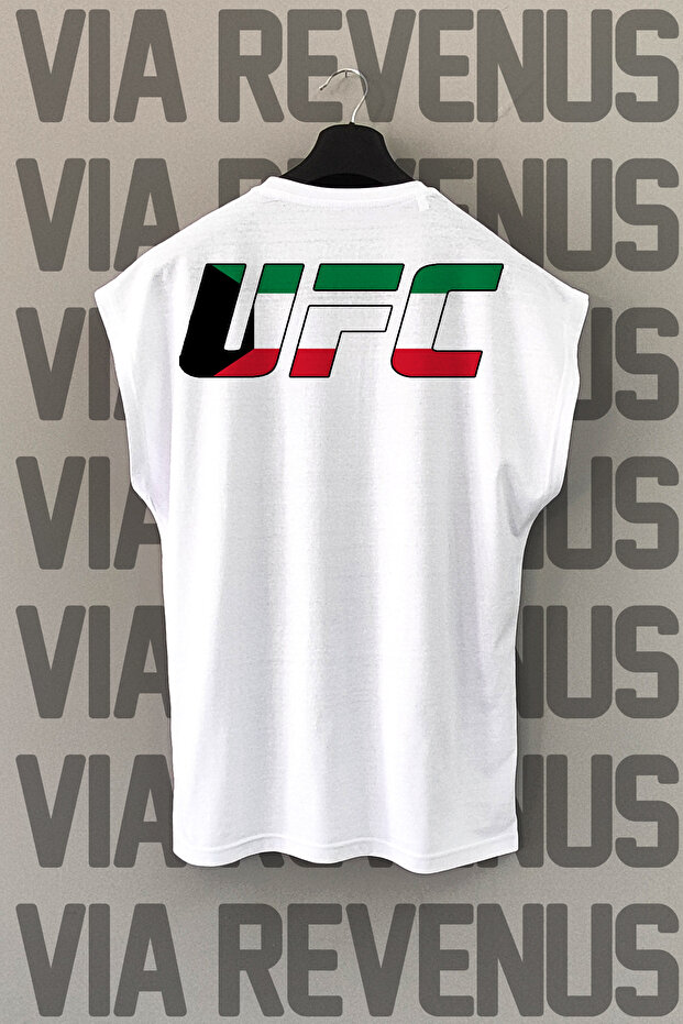 تيشيرت رياضي برقبة دائرية وأكمام مطبوعة من الأمام والخلف من UFC Kuwait
