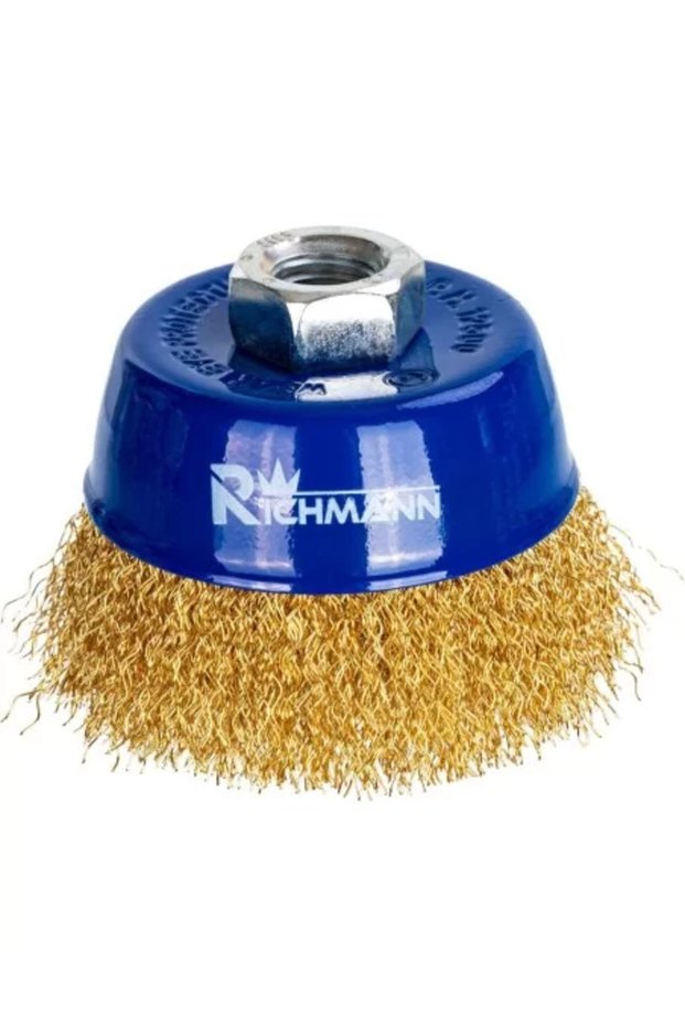 Brass wire brush, cup type, M 14, 75 mm,