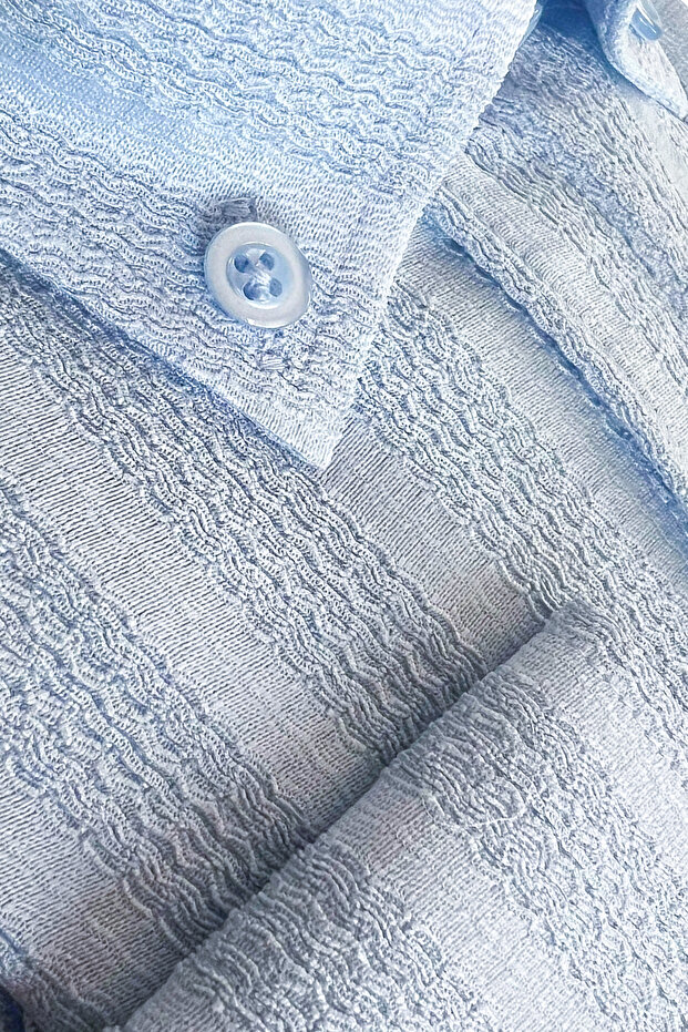 Men's Shirt Blue Lycra Long Sleeve Pocket Comfortable Fit Loose Draped Cotton Daily Stylish Model