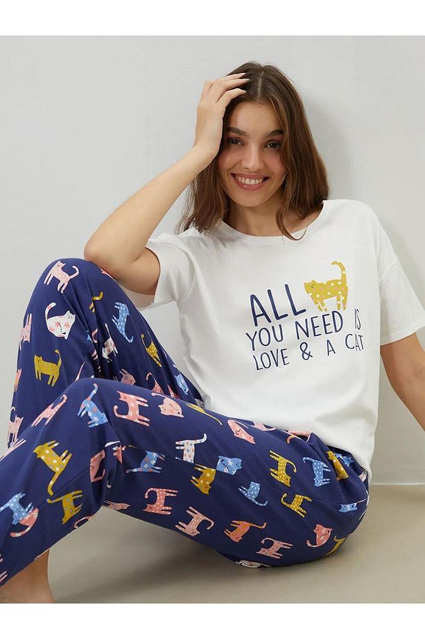 LCW DREAM Bisiklet Yaka Baskılı Kadın Pijama Takımı (W5) - 1