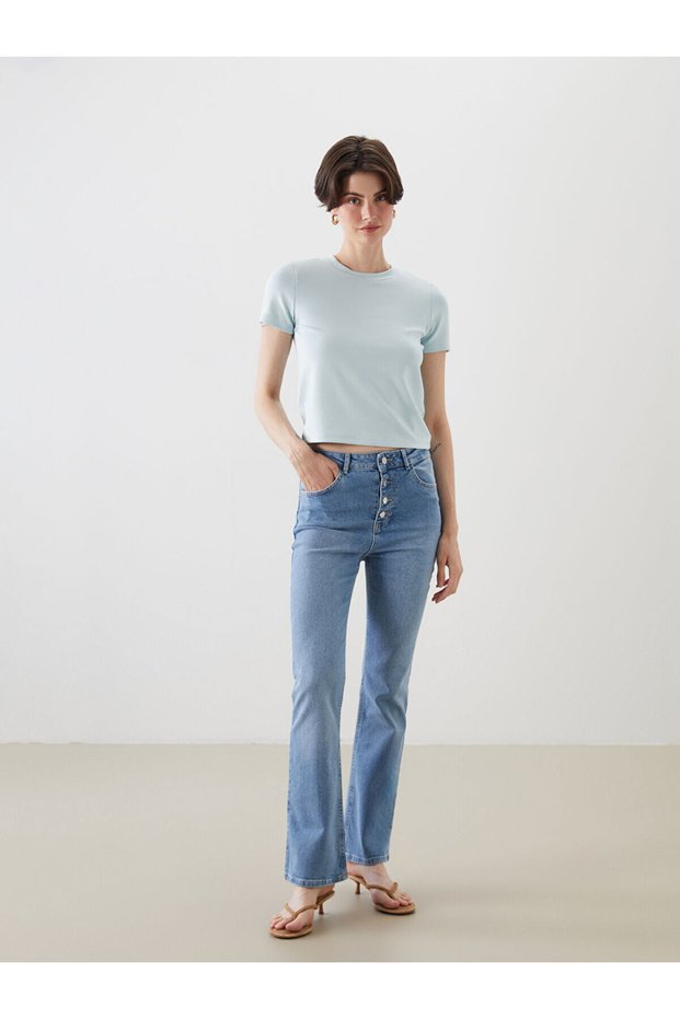 Lcw Jeans Indigo Crop Flare Women's Jean Trousers
