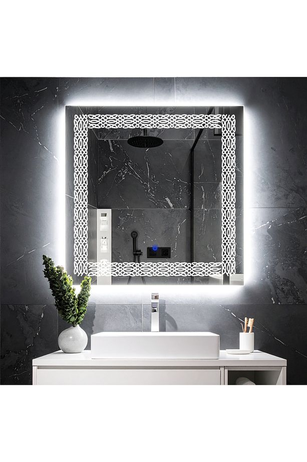 Dorein Beyaz Led'li Lazer Kumlamalı Lavabo & Banyo Aynası (Dokunmatik Sensörlü) - 3