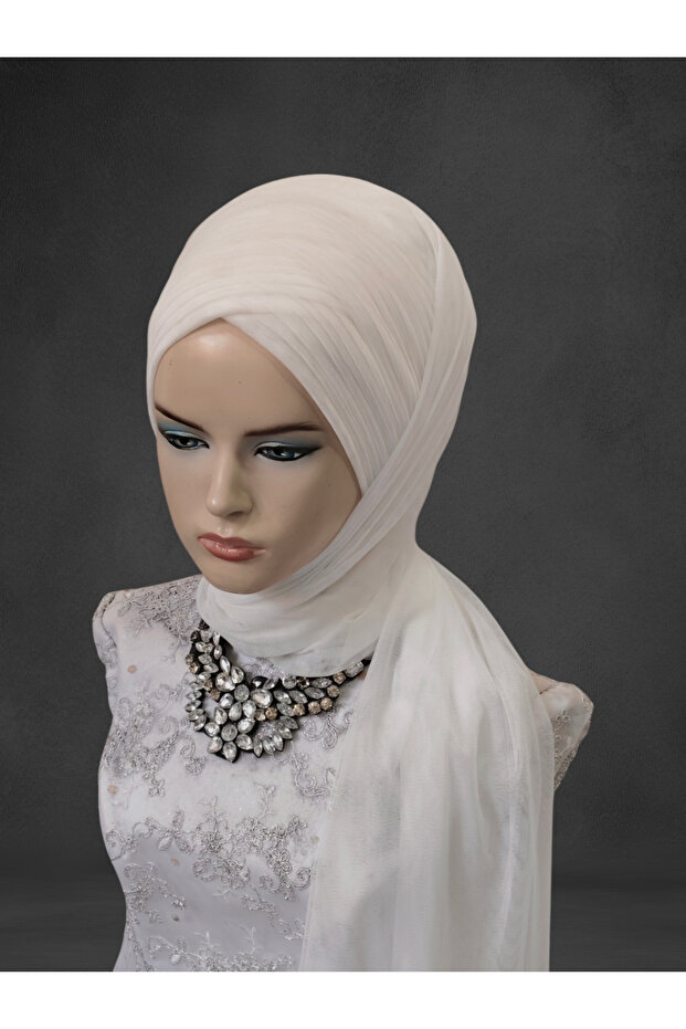 Off White Bridal Head Wrap Sevda Model Ready Veil Ready Shawl Ready Turban