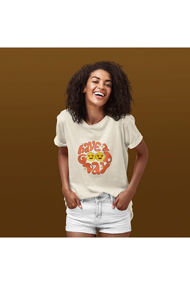 Men/Women Have a Good Day Transfer Printed Round Neck Short Sleeve T-Shirt
