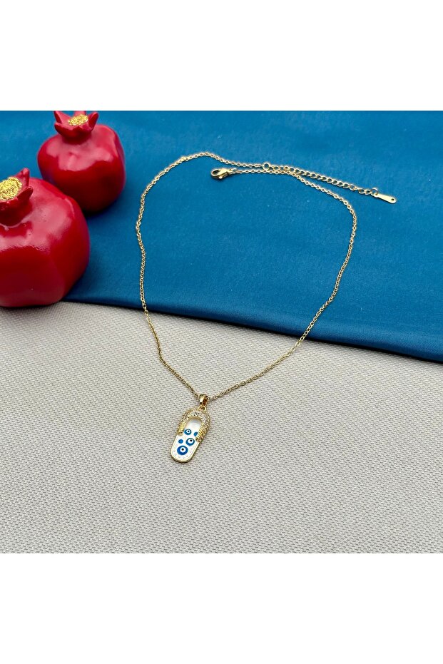 Steel Zircon Stone Slippers Model Evil Eye Beaded Necklace