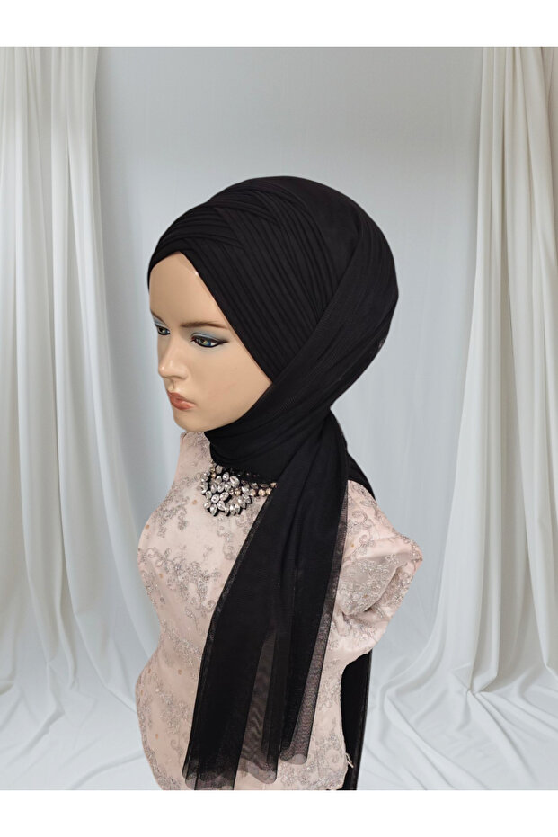 Black Sevda Shawl Ready-Made Turban Ready-Made Shawl Ready-Made Veil