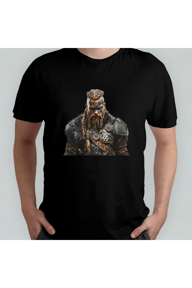 Viking Warrior Warrior Berserker Norse Unisex 100% Cotton Crew Neck T-Shirt Model 2