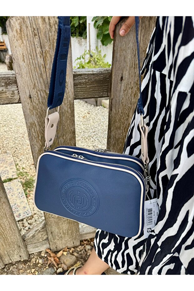 Women's Navy Blue Stone 5 Compartment Cross Shoulder Bag 236000Pc