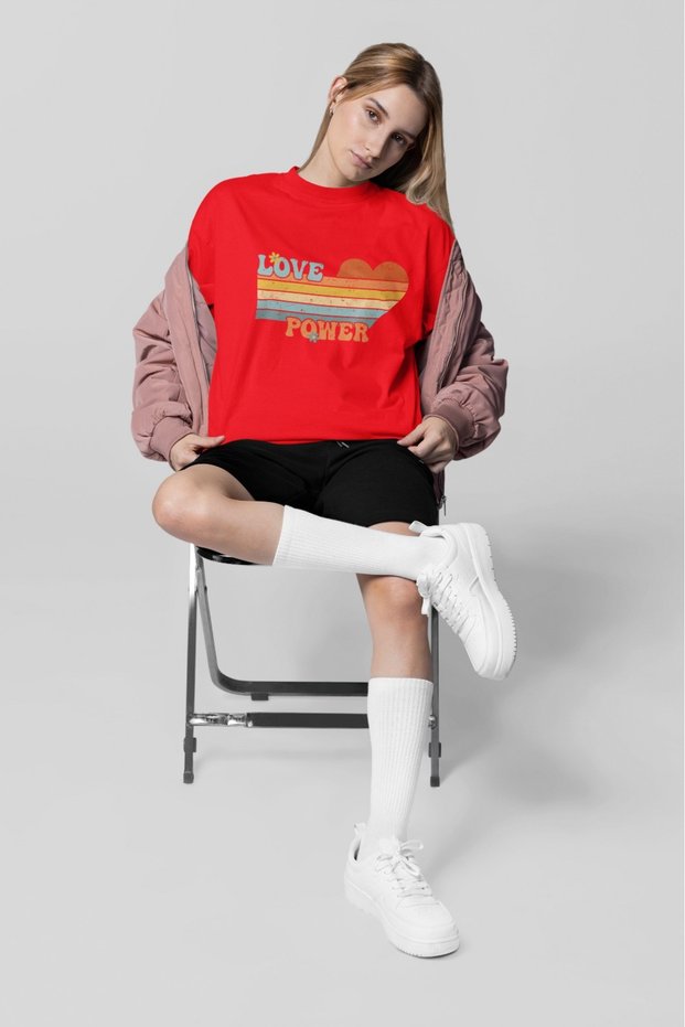 Girl/Women Love Power Transfer Printed Round Neck Short Sleeve T-Shirt