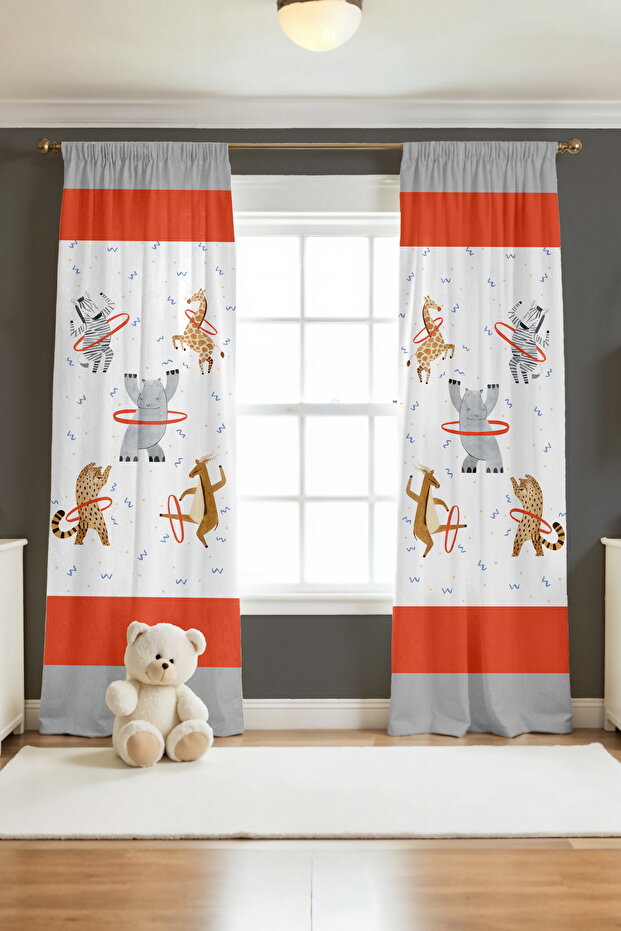 Dancer Cute Animals Patterned Children's Baby Room Background Curtain (Single Wing Pricing)