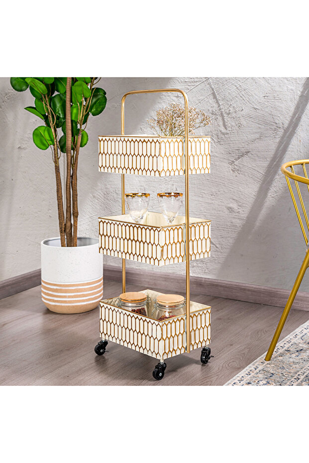 3Tiered Metal Square Serving Trolley - 1