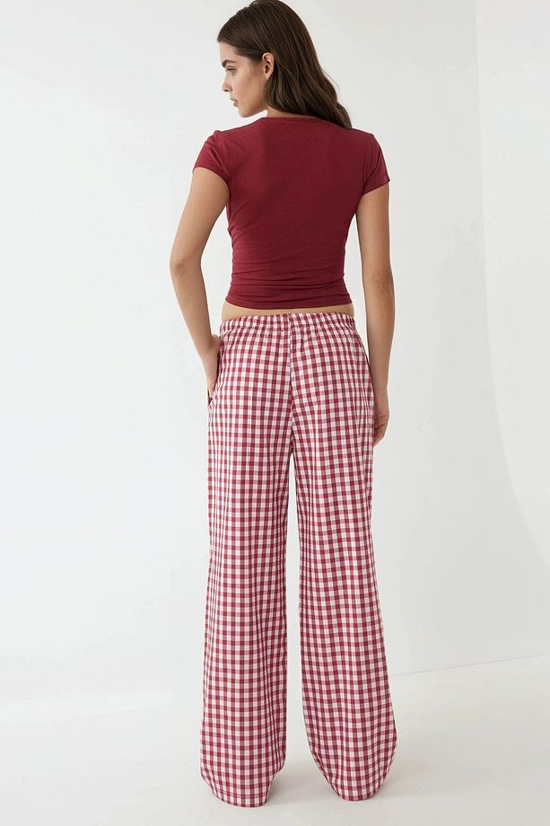 Geniş Paça Ekose Kareli Pantolon - 4