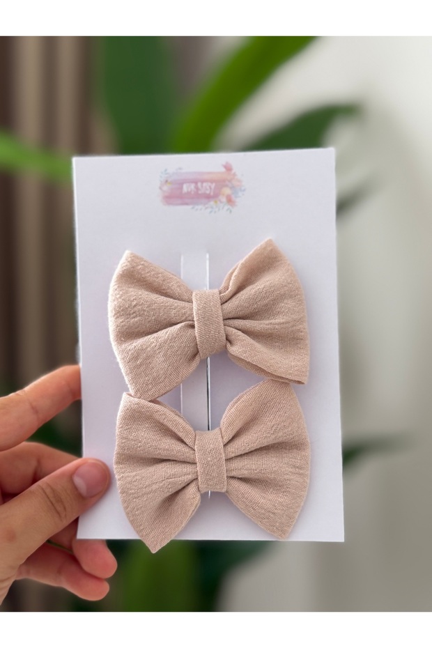 مجموعة مشبك فيونكة مزدوجة باللون الوردي - 2