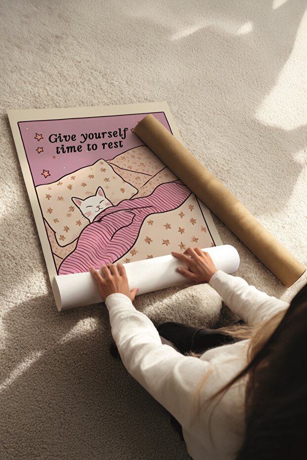 Ahşap Tablo Seti, 3 Adet Ahşap Çerçeveli Poster Time to Rest Model No:300803, Pembe Duvar Dekoru - 7