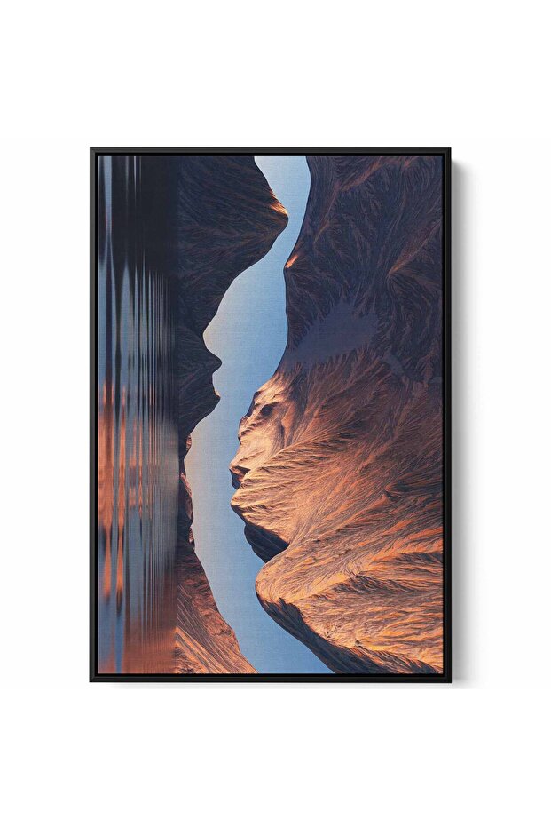 Canvas Wall Art Stretched Over Wooden Frame with Black Floating Frame and Landscape Cliffs Design