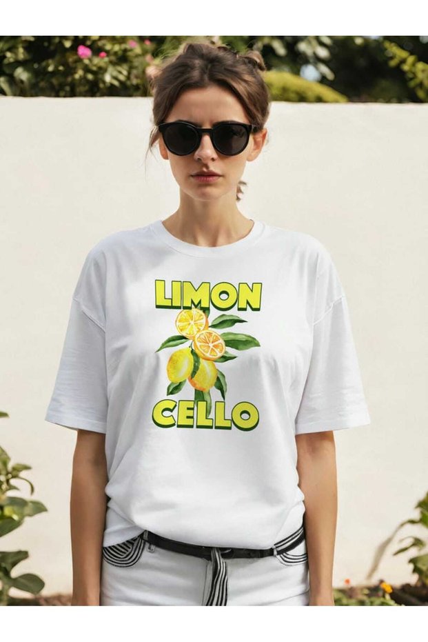 Limoncello Lemon Front Printed White Oversize T-Shirt Men Women Cotton Crew Neck T-Shirt