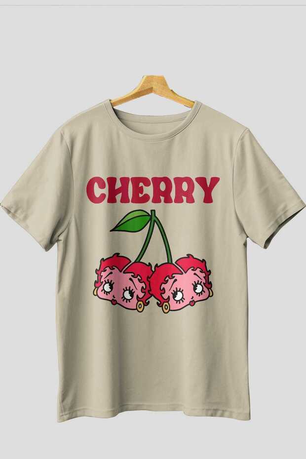 Cherry Cherries 10 Pre-Printed Beige Oversize T-Shirt Men Women Cotton Crew Neck T-Shirt