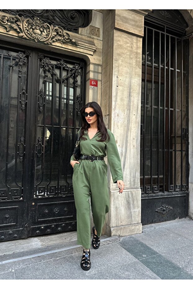 Kadın Deri Kemerli Tulum - 1