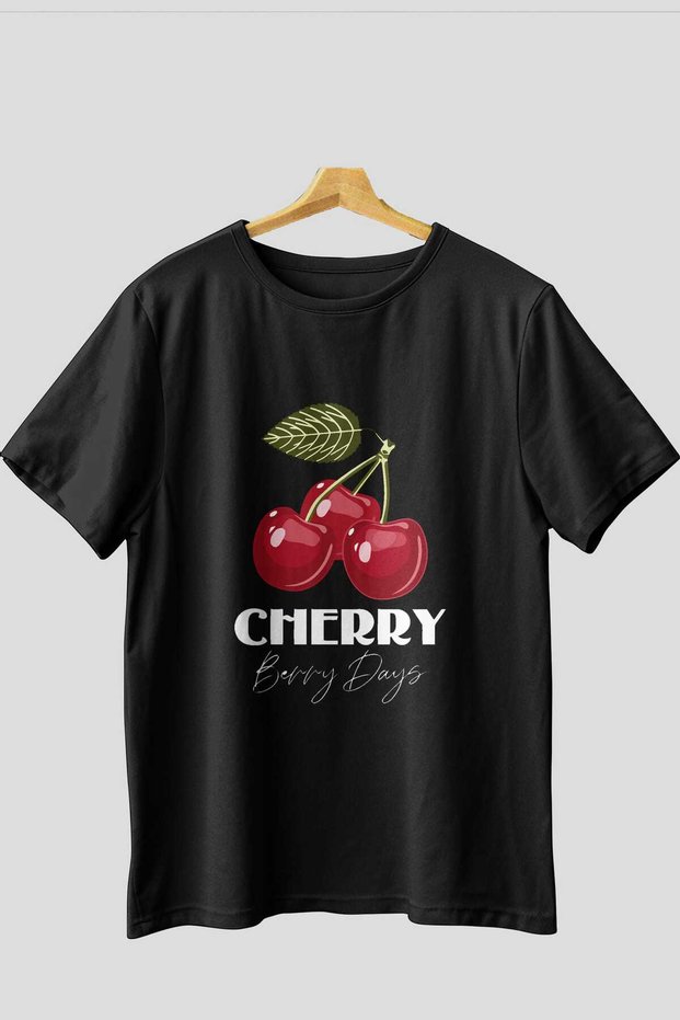 Cherry Cherries 12 Pre-Printed Black Oversize T-Shirt Men Women Cotton Crew Neck T-Shirt