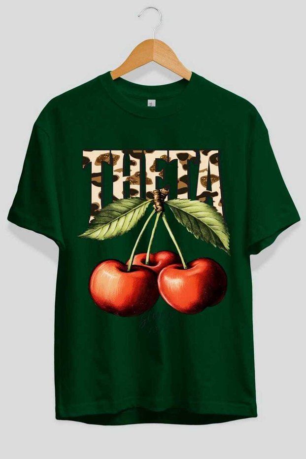 Cherry Cherries 9 Front Printed Green Oversized T-Shirt Men Women Cotton Crew Neck T-Shirt