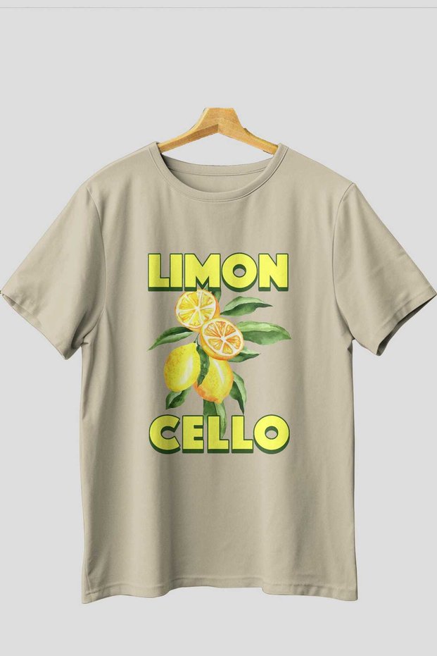 Limoncello Lemon Front Printed Beige Oversize T-Shirt Men Women Cotton Crew Neck T-Shirt