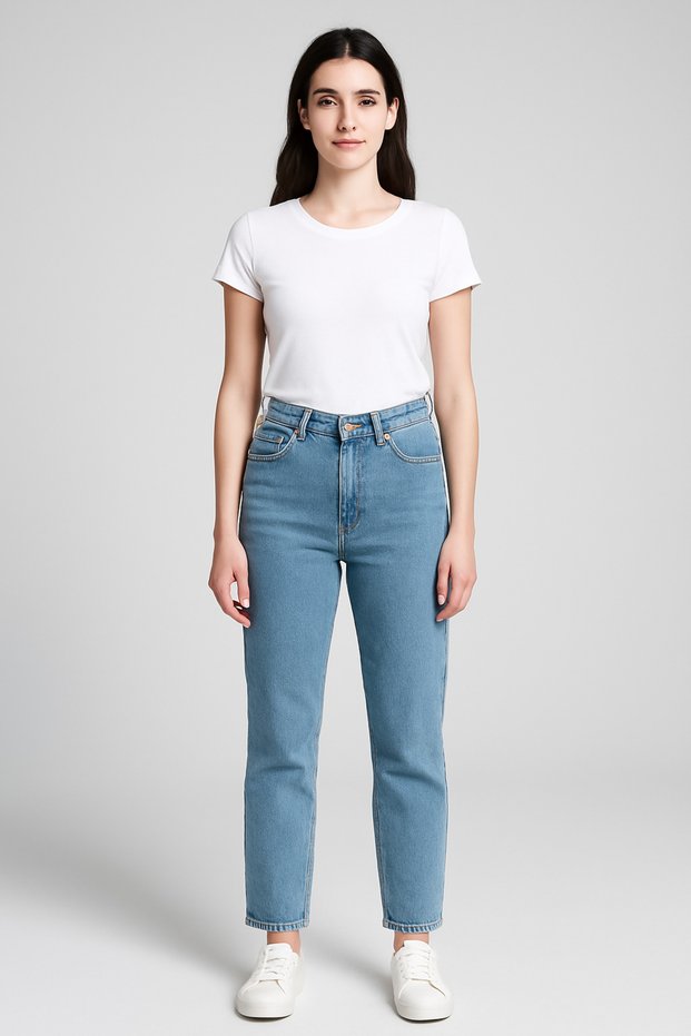 Serel Light Blue Women's High Waist Lycra Mom Jean Trousers - Casual Comfortable Fit