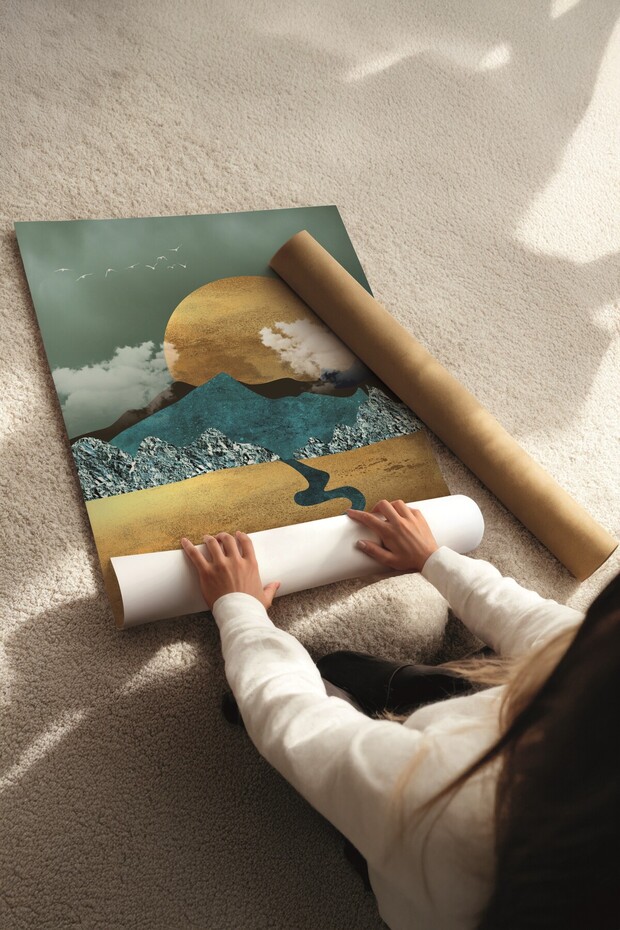 Ahşap Tablo Seti, 3 Adet Ahşap Çerçeveli Poster Sun by the Mountain Model No:300884, Duvar Dekoru - 7