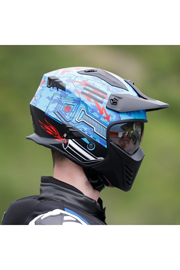 SW X2 TOKYO TROOPER Blue Red Moduler Kask - 1