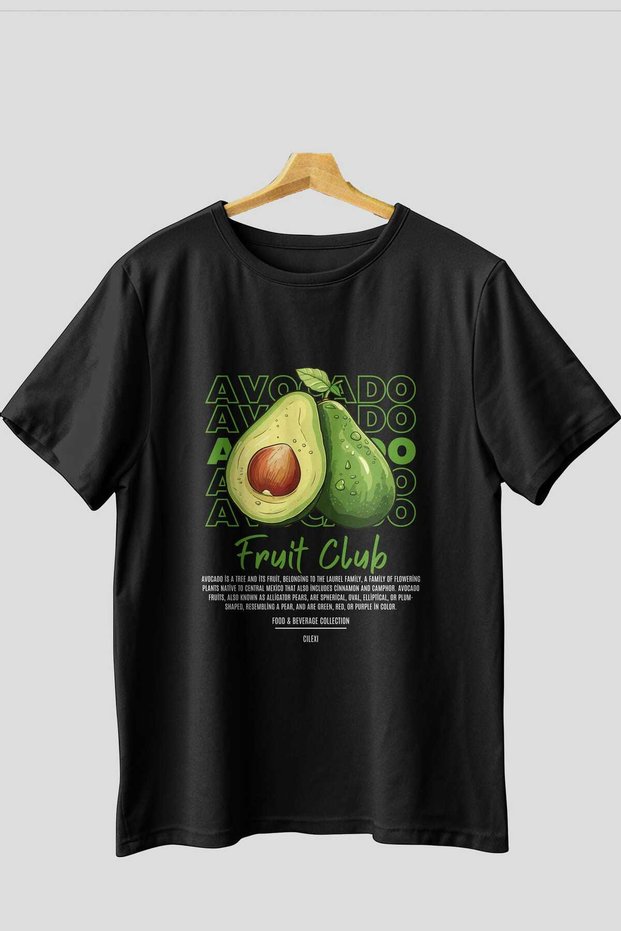Avocado Front Printed Black Oversize T-Shirt Men Women Cotton Crew Neck Tshirt