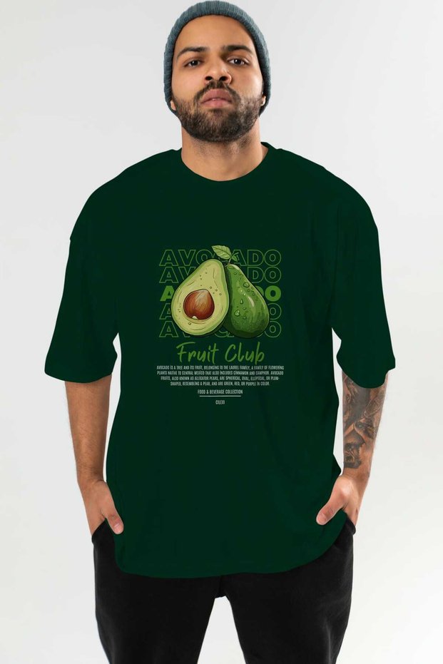 Avocado Front Printed Green Oversize T-Shirt Men Women Cotton Crew Neck Tshirt