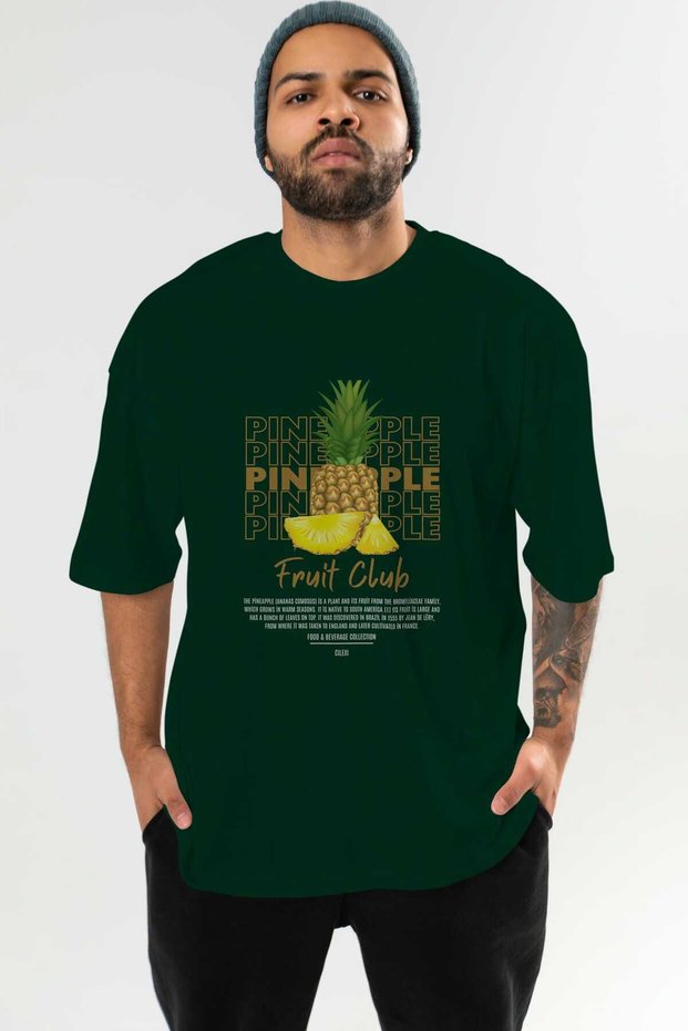 Pineapple Front Printed Green Oversize T-Shirt Men Women Cotton Crew Neck Tshirt