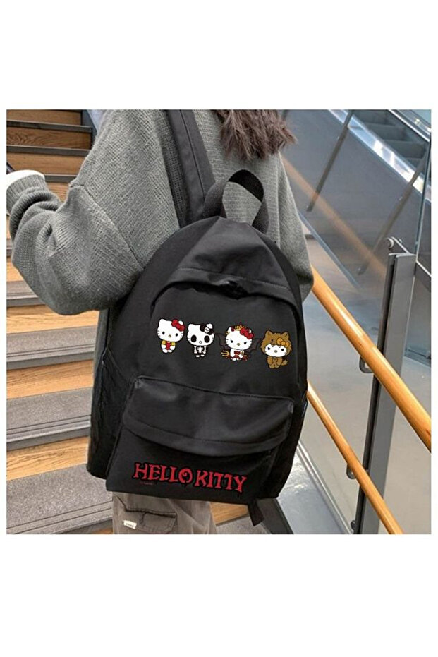 Kitty Printed Black School Backpack