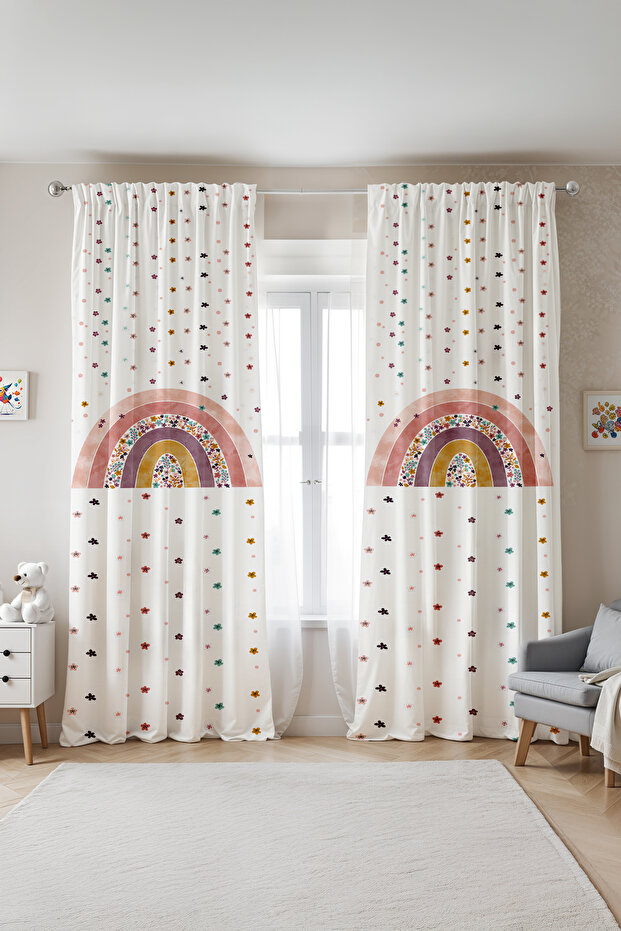 Flower Rainbows Patterned Children's Baby Room Background Curtain (Single Wing Pricing)