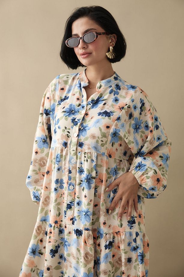 Sardunya Mavi Mango Elbise - 6
