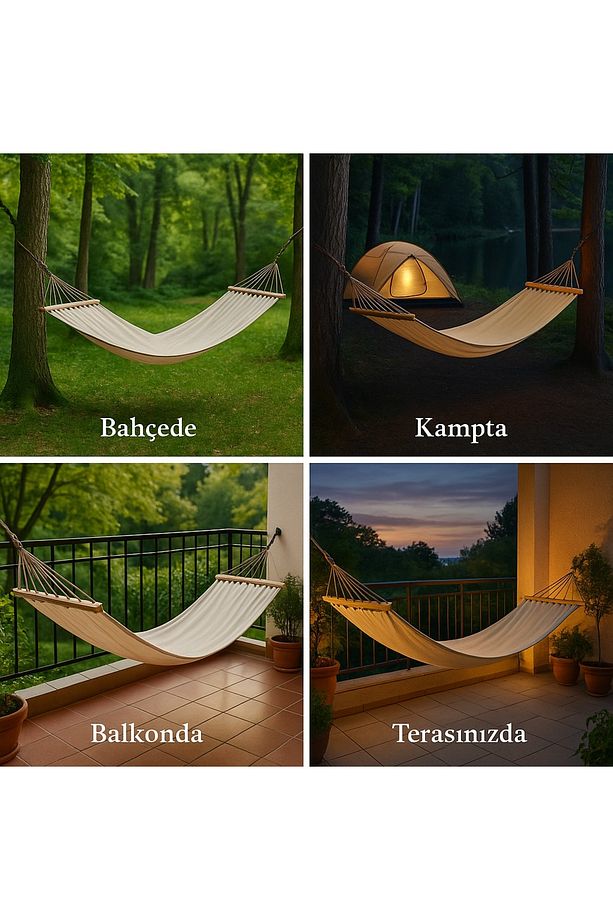 Kumaş Hamak Tek Kişilik Salıncak Hamak 200 x 80 cm 300 KG Taşıma Kapasiteli ( 6m bağlama ipli) - 7