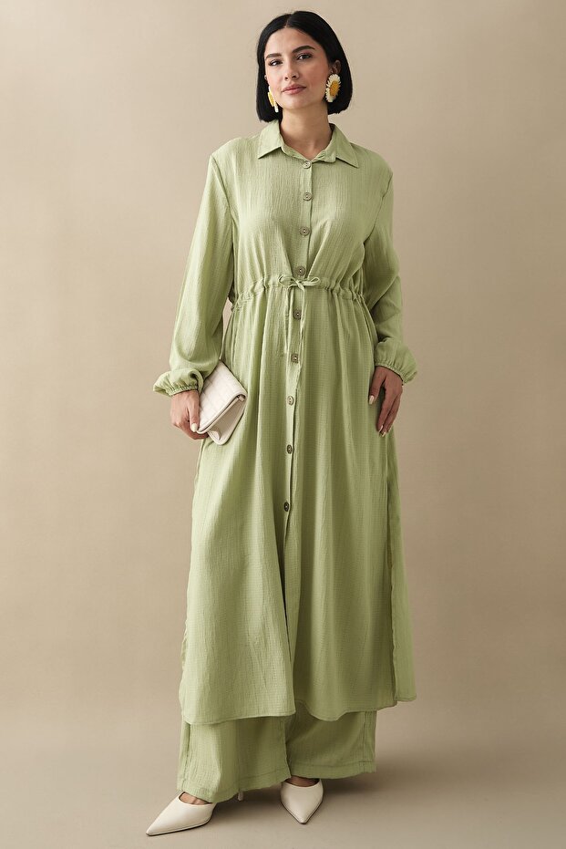 Eyebrow Mint Green Suit with Long Tunic and Trousers