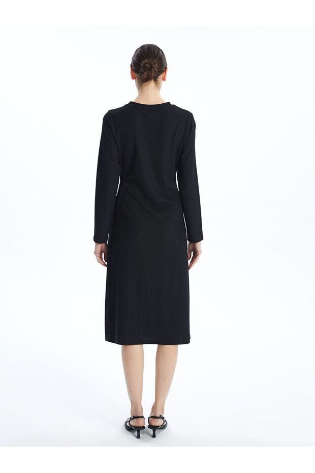 Bisiklet Yaka Dokulu Elbise - 5