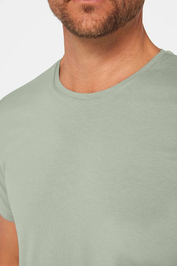 Erkek Slim Fit Dar Kesim Pamuklu Yumuşak Doku Likralı Esnek Kumaş Yeşil Bisiklet Yaka Tişört - 3