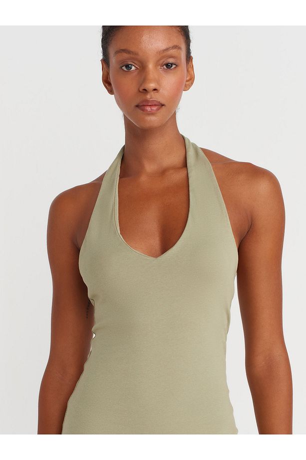 91476 Halter Yaka Midi Elbise-Çağla - 3