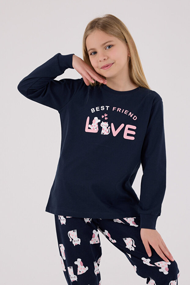 Kız Çocuk Lacivert Pijama Takımı - 4